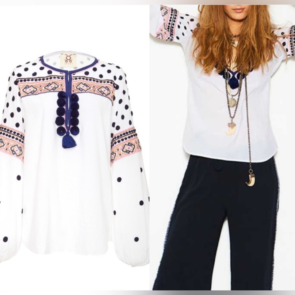 FIGUE Balloon Sleeve Embroidered Blouse - XS